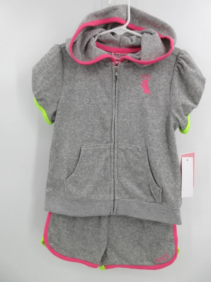 JUICY COUTURE Terry Cloth Short Set Girl's 5 Zip Front Hoodie And Shorts GREY - Image 3 of 4