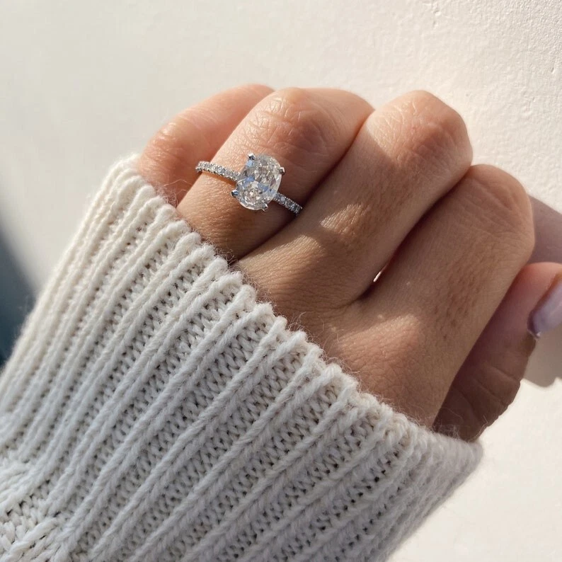 14K White Gold Oval Cut 1.31 Carat IGI GIA Lab Created Diamond