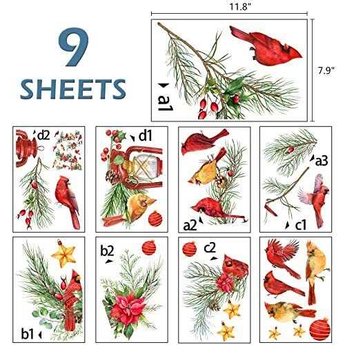 Winters Window Clings 9 Sheets Christmas Red Birds Glass Stickers Cardinal - Picture 2 of 7
