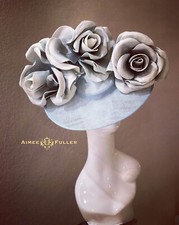 Kentucky Derby Hat Light Blue Gray Cornflower Fascinator Rose Mother of Bride