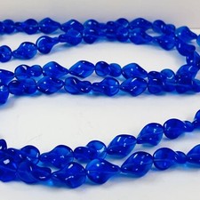 Vintage Gorgeous Blue Twisted Plastic Beaded 35" Necklace