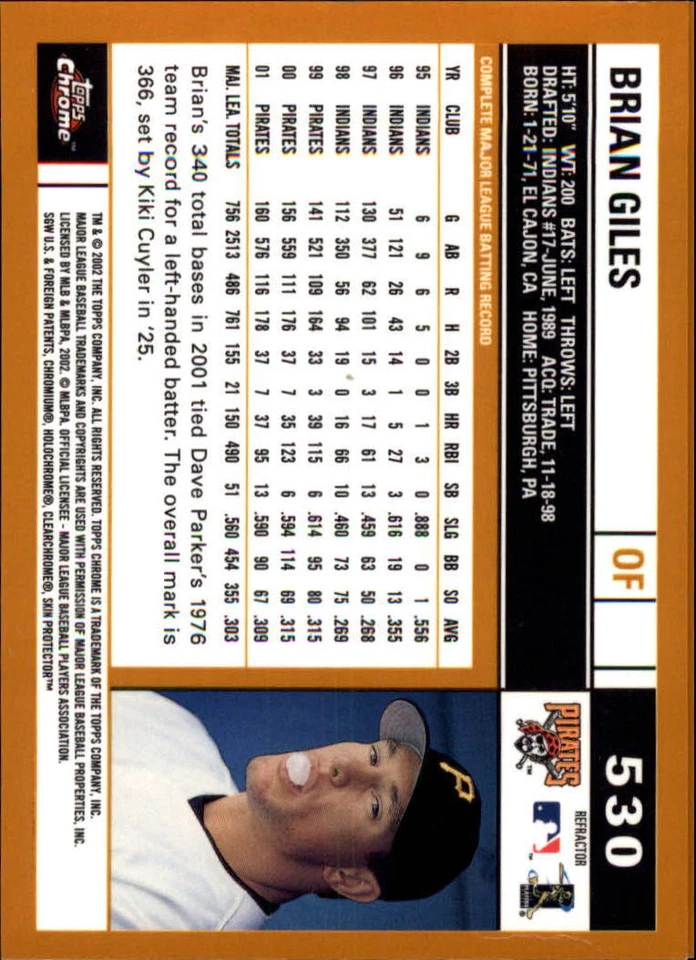 2002 Topps Chrome Gold Refractors #530 Brian Giles - NM-MT - Image 2 of 2