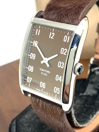 Tom Ford Men's Watch TF0120193180 Swiss Quartz Rectangle Tank Brown Leather Band - Picture 13 of 14