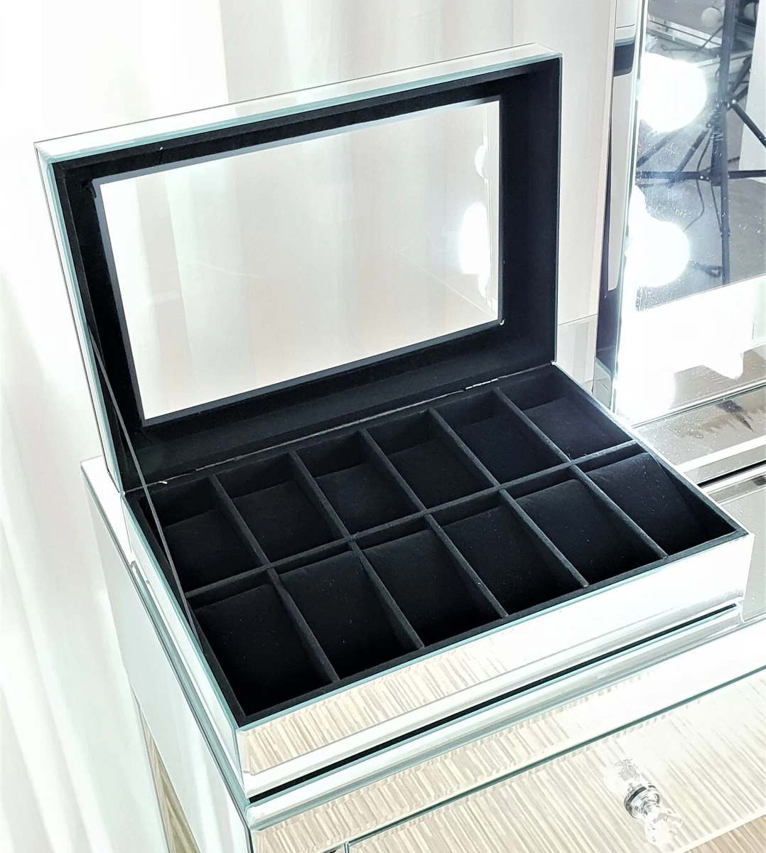 Watch Box Large Professional Grade 12 Grid Silver Mirror LARGE