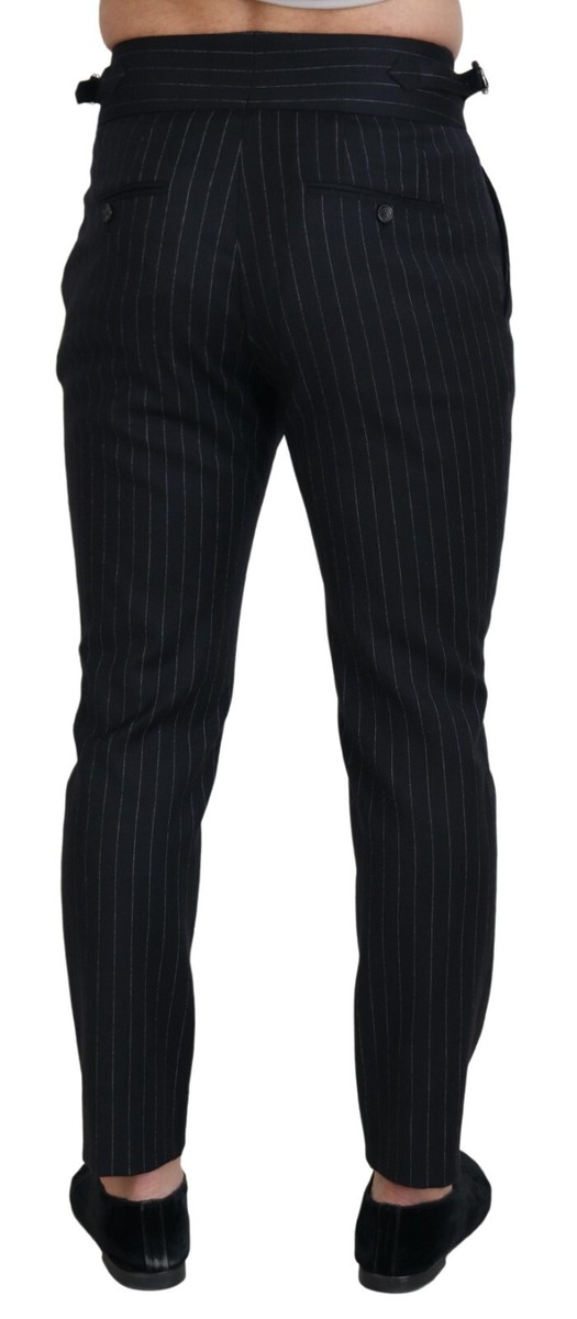 DOLCE & GABBANA Pants Black Wool Striped Chino Trousers IT48