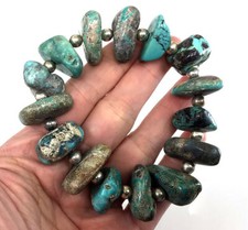 Blue Turquoise Bracelet Rough Nugget Beads Kingman Healing Gemstone 7.5"