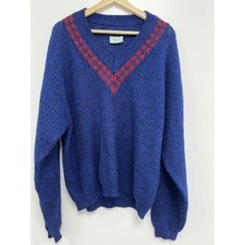 Benetton wool United Colors Italy wool Sweater Men Long Sleeve Blue Red vneck L