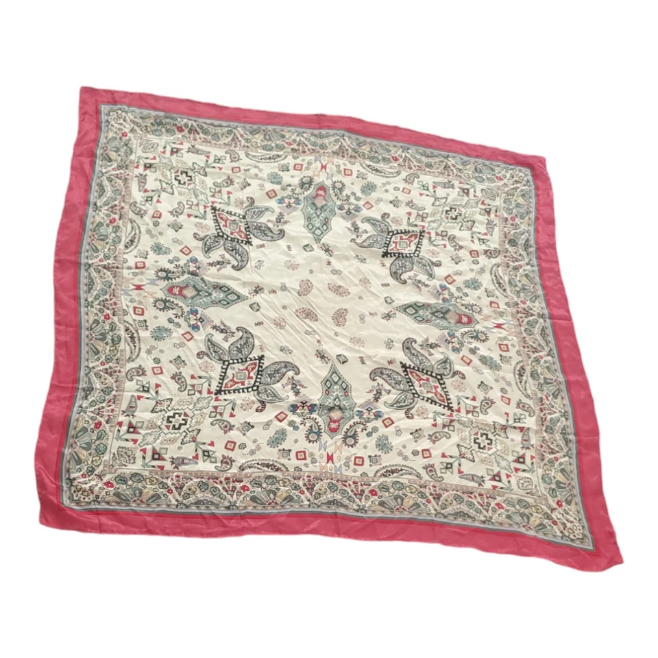 Bufanda vintage 100 % seda diseño azteca 41" cuadrada enrollada a mano Foto 2 de 4