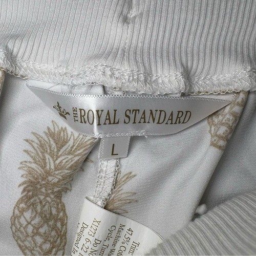 The Royal Standard Gold Pineapple Print Pajama Pants Elastic Waist Ladies L - Picture 5 of 8