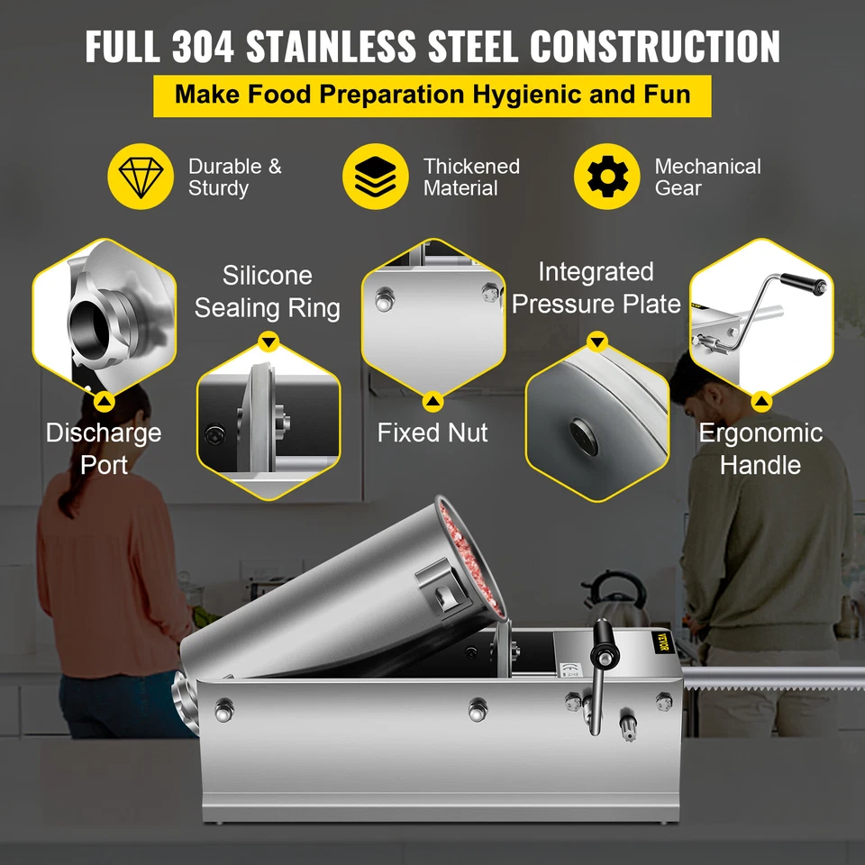 VEVOR Insaccatrice per Salsicce Orizzontale Manuale 5 L Riempitrice Salsiccia - Immagine 3 di 4