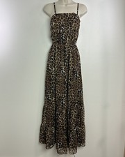 Express Dress XS Leopard Print Brown Tiered Maxi Adjustable Straps Evening