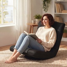 Floor Chair w/ Adjustable Backrest, Mesh Fabric Swivel Floor Sofa with Wide Seat