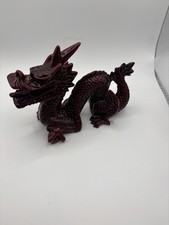 Vintage Feng Shui Resin Dark Red Chinese Dragon Figure Rare  Free Fast Shipping