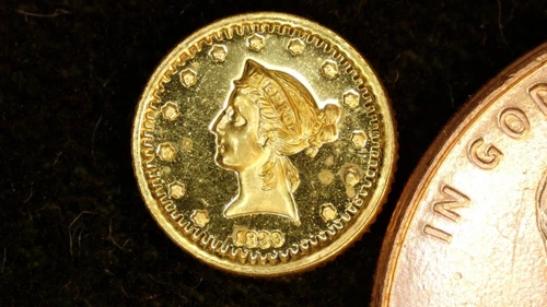 MINIATURE COIN 1839 FIVE DOLLAR LIBERTY HEAD GOLD PLATE over STERLING SILVER