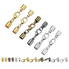 30 Sets 5mm Leather Cord End Caps with Lobster Claw Clasps 6 Colors in 1Set