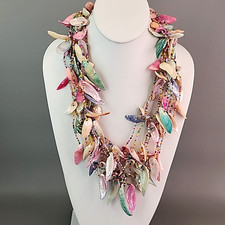 Vintage Shell Necklace Multicolor Dyed Strips Layered 23" Beach