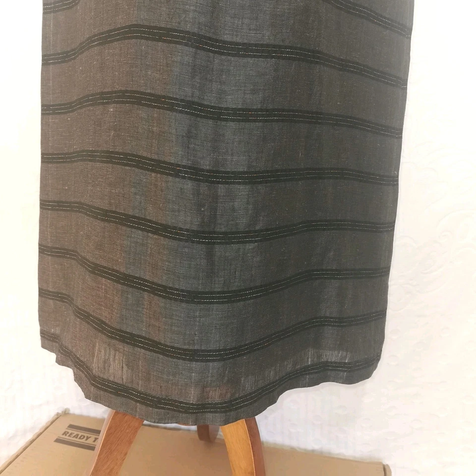 Vintage Harry Who Linen Sleeveless Maxi Dress Size 10 Fitted Grey Black Stripe - image 4 of 4