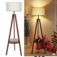 Tripod Floor Lamp Linen Shade Free Standing Light with Shelf Living Room Bedroom