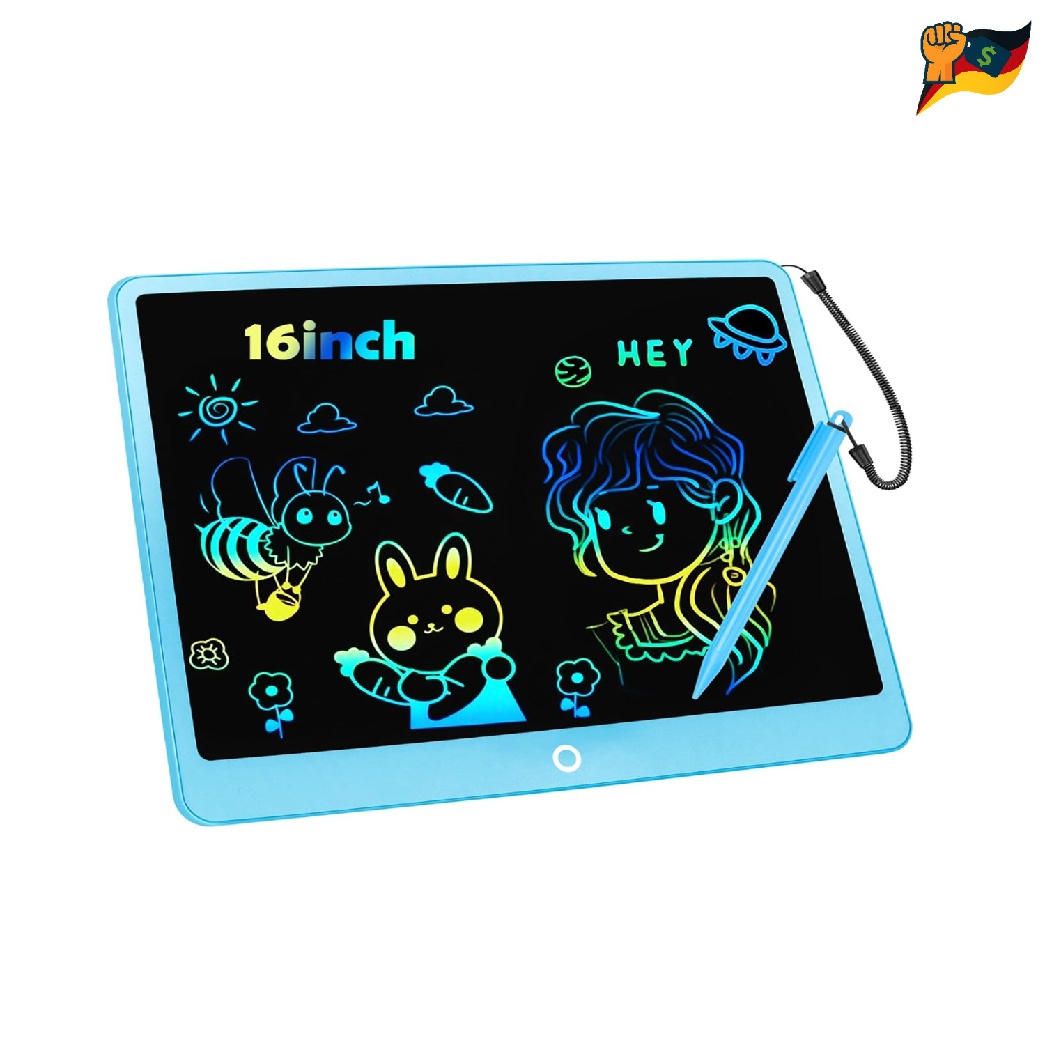 LCD Schreibtafel 16 Zoll FXI blau Kinder Kreativspielzeug Geschenkidee 80 cm