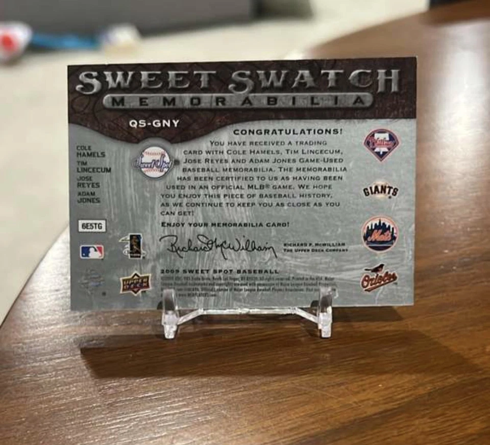 Muestras cuádruples 2009 Upper Deck- Jose Reyes Cole Hamels Adam Jones Sweet Spot Foto 2 de 2