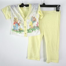 Vtg Dr Denton Kids 18mo Pajama Set Bears Yellow Snap Shirt Pants Please Read
