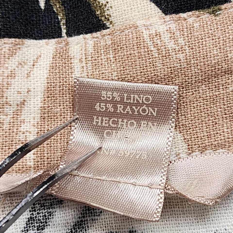 Винтажный белый олень Топ женщин L бежевый желтовато-коричневый черный льняной смеси оставить печать на пуговицах - Изображение 4 из 4