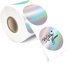 400Pcs/Roll - 2 Inch Holographic Silver Thermal Labels, Waterproof Oil-Resista