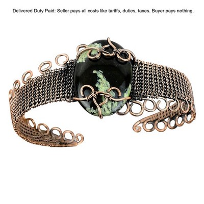 Copper Oval Natural Australian Chrome Chalcedony Wire Wrapped Wife Bangle Cuff