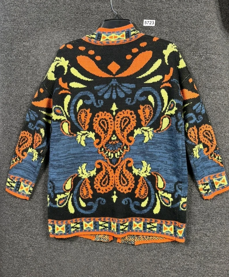 Suéter Flying Tomato Mujer Pequeño Negro Naranja Frente Abierto Cárdigan Paisley Boho Foto 2 de 4