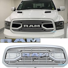 Big Horn Grille For Dodge Ram 1500 Grill 2013-2018 Upper Grille Wletter White