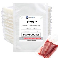 100, 250, 500, 1,000 Pack 3 mil 6" x 8" Pre-Cut Vacuum Chamber Pouches