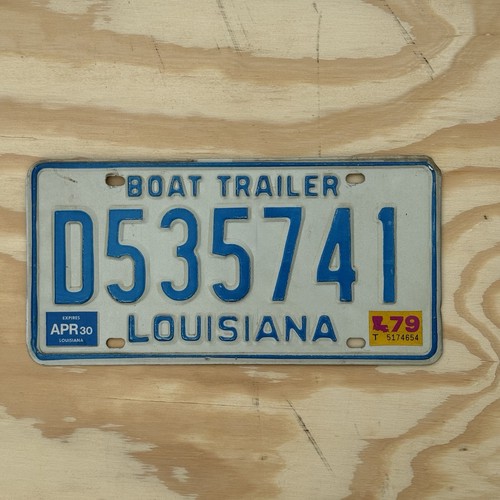 Vintage Louisiana Boat Trailer License Plate RARE Expired Tag Blue White Plate