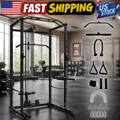 Multi-Functional Power Cage, 1600LBS Capacity Power Rack Weight Machine with LAT