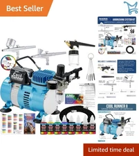 Air Brush Kit with Compressor Set 3 Airbrushes 6 Colors Auto Crafts Art