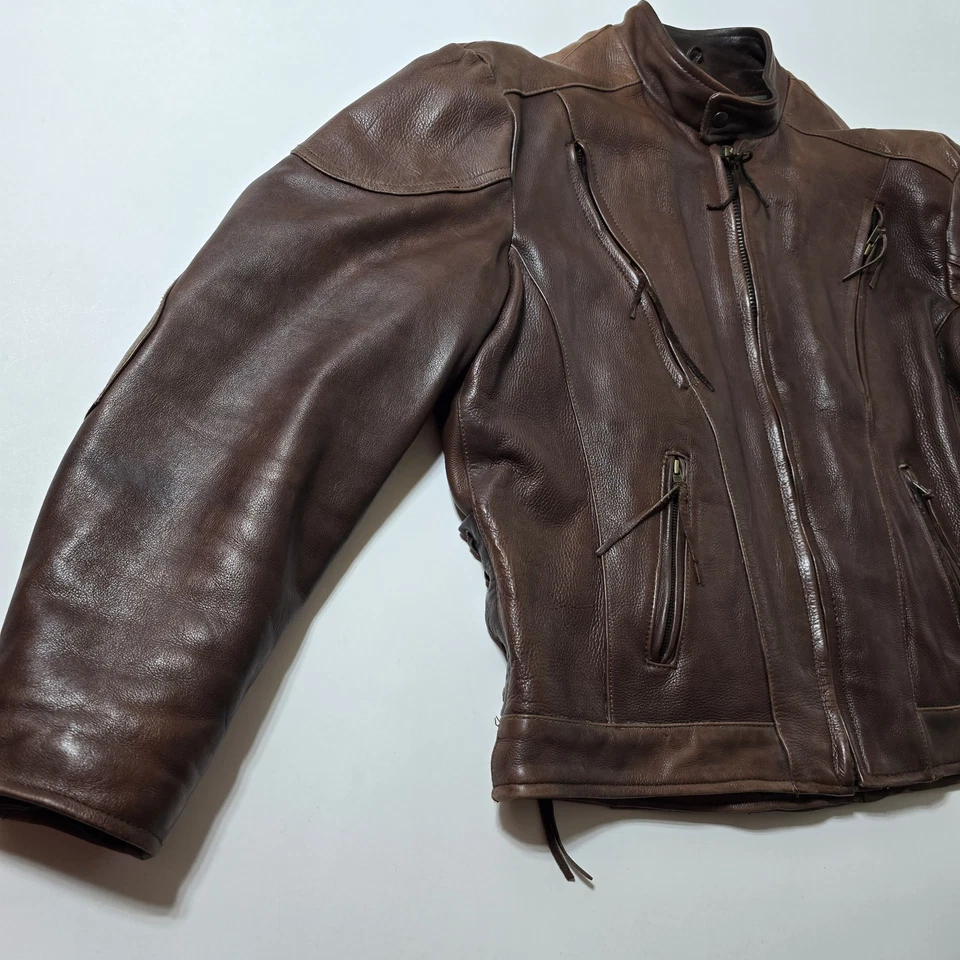 Chaqueta pesada forrada Frontier Leathers para hombre talla 44 marrón motociclista Foto 3 de 4