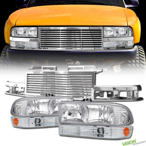 Chrome Headlights+Parking Bumper Am Ks+Front Grille For 98-04 Chevy S10 Blazer