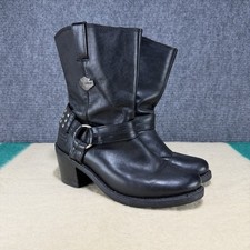 Women  s Harley Davidson Black Leather Harness Moto Studded Boots Size 10