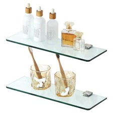2Pcs Glass Bathroom Shelves,15 Inch Floating Shelf Glass Wall 2 PCS Chrome