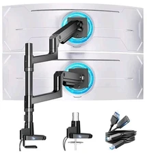Dual Monitor Arm for Ultrawide Heavy Duty Curved Monitor Stacking, Fits 17-49...