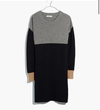Madewell Colorblock Sweater Dress XS 100% Merino Wool Gray Black Crewneck J9306