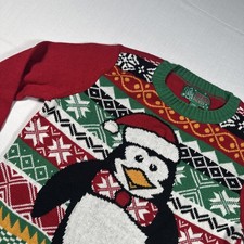 Ugly Christmas Sweater Size Medium Penguin Graphic Long Sleeve Holiday Party