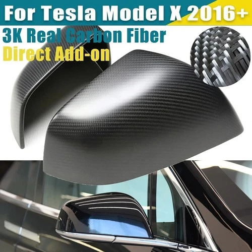 Matte Black Real Carbon Fiber Side Mirror Cover Trim For Tesla Model X 2016-2021