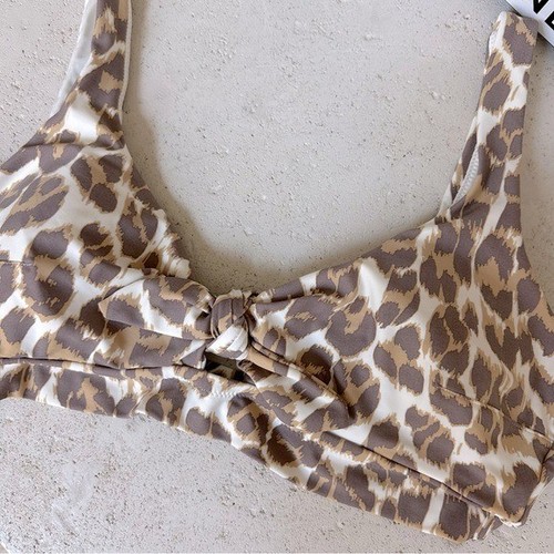 Aerie Bow Tie Front Scoop Neck Bikini Top Swim Women’s Large Animal Print - Picture 2 of 4
