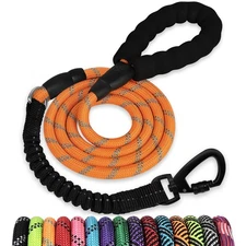 4 FT Orange Heavy Duty Rope Dog Leash with Reflective Threads Bungee Padded