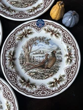 (12 pcs)Royal Stafford Pheasant Thanksgiving/Christmas Plates Brown Woodland New