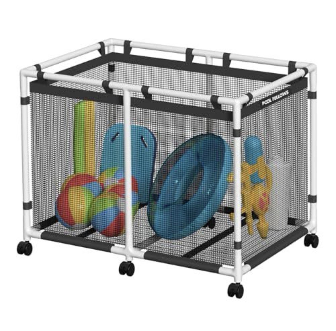 POOL FELLOWS 214 Gallon Pool Storage Bin Mesh Organizer for Floats Toys Towels