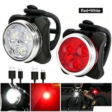 2 Sets USB Rechargeable LED Bike Lights Front and Rear Waterproof Cycling Lamp