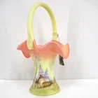 Fenton Burmese Glass Hand Painted Cabin In The Woods Basket