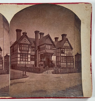 Victorian Stereoview   Tudor Style House with Train Tracks in Foreground