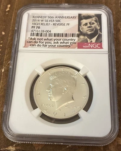 2014-W Reverse Proof High Relief 50th Anniversary Kennedy Half Dollar NGC PF 70